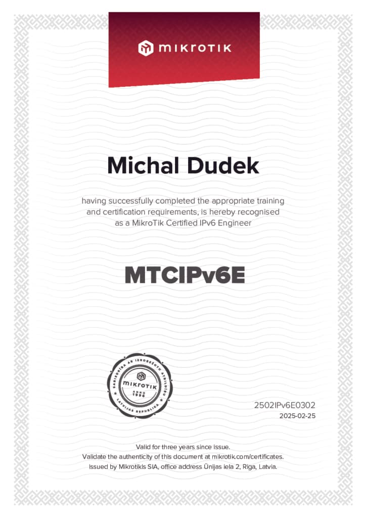MikroTik MTCIPv6E – Michal Dudek