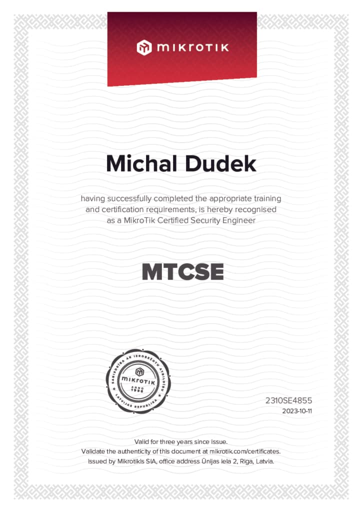 MikroTik MTCSE – Michal Dudek